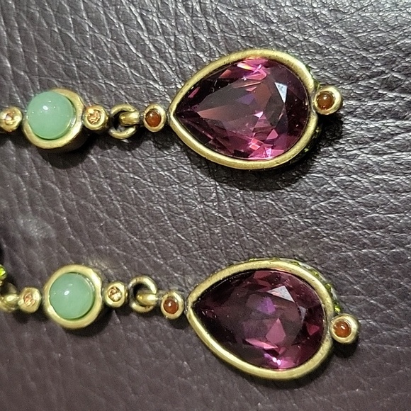 HEIDI DAUS DANGLE W/ FACETED AMBER & PURPLE & GREEN ROUND BEAD EARRINGS PIERCED - Picture 8 of 12